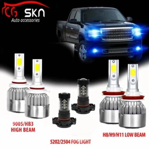 Ice Blue 9005 H11 LED Headlight Kit+Fog Light 5202 for GMC Sierra 1500 2007-2013 - Picture 1 of 11