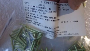 50 Military Solid Rivets 3/32 x 3/4" Aluminum Military Spec. PN- MS20426AD3-12D - Picture 1 of 3