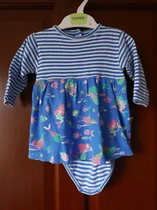 Piccalilly Jersey Dress, Age 0-3m, Built-in Vest, Blue, Sea Life Pattern - Picture 1 of 3
