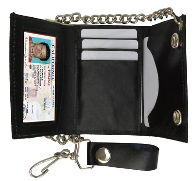 Black Men's Genuine Leather Biker's Metal Chain Wallet Trucker Motorcyclist - Image 1 of 4