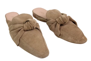 Zara BEIGE REAL LEATHER SUEDE BOW LOW HEEL ALMOND TOE SANDALS MULES SHOES Sz 41 - Picture 1 of 8