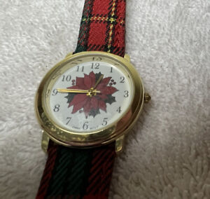 Watch Poinsettia Plaid Wristband Red Holiday