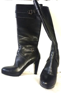 8.5B Cole Haan-N I K E Air DAMEN SCHWARZ LEDER REISSVERSCHLUSS HOHER KNIESTIEFEL MIT ABSATZ - Bild 1 von 6