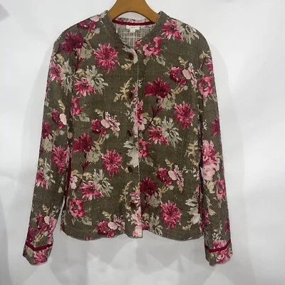 Chaqueta floral manga larga J.Jill XL verde oliva bolsillos abotonados peso ligero Foto 1 de 4