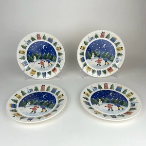 Set of 4 Nikko Winter Wonderland Dinner Plates 1998 Deb Mores Snowman Blue/White - Picture 1 of 19