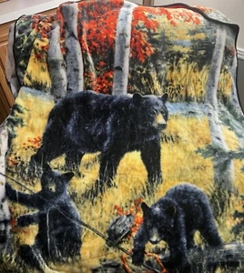Bears & Birches Throw Blanket 46x60 Afghan Tapestry Mama Cubs Black Bear Family - Picture 1 of 2