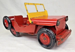 Louis Marx Army Jeep Tin Lithographed Wheels 11 3/4" Long Very Good Condition - Picture 1 of 20