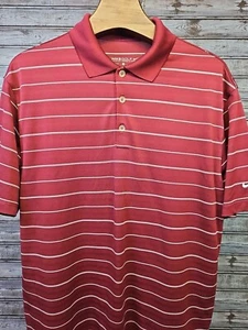 Nike Golf Dri-Fit Polo Shirt Mens Large Red Maroom Striped Short Sleeve - Picture 1 of 9