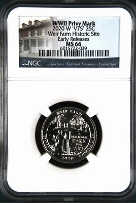 2020 W ‘V75’ 25¢ Weir Farm NGC MS 66 ER WWII Privy Mark - Image 1 of 2