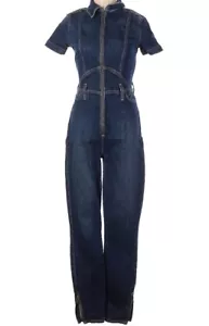 *Gorgeous* ALICE AND OLIVIA Wide Flare Leg Fitted Denim Zip Jumpsuit Size 25 - Picture 1 of 15