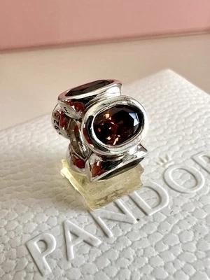 Pandora Plata Luces Ovaladas Con Dije Marrón Circonita Circonita #790311BCZ Auténtico Retirado Foto 1 de 4
