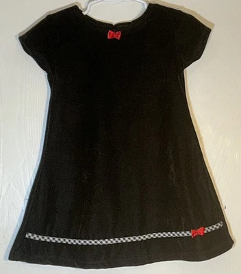 Vestido Blueberi Boulevard Bebé Niña 24M Negro Terciopelo Manga Corta Rojo Lazo Botón Foto 1 de 4