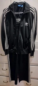 Vintage Adidas Originals 3 Streifen Firebird Trainingsjacke durchgehender Reißverschluss XL ~ Hose M schwarz - Bild 1 von 14