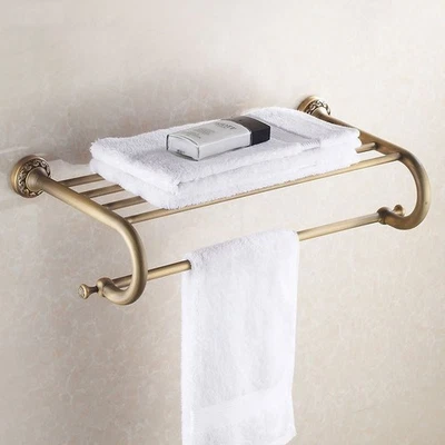 Bathroom Towel Shelf Rail Rack Wall Mounted Antique Brass - Image 1 of 3