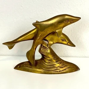Vintage Messing Delfine springende Welle Figur Statue - Bild 1 von 7