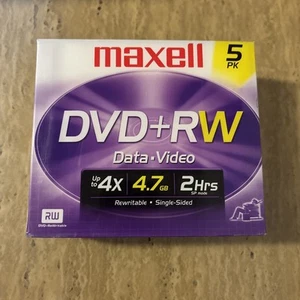 Maxell DVD RW 5 Pack Discs Data Video 4X Cases Silver NEW - Picture 1 of 3