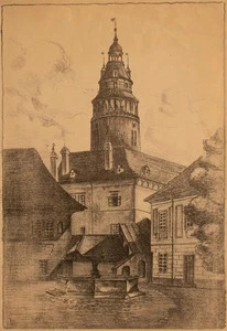 Krumau Český Krumlov Moldau Tschechien Blick zum Schloss Lithographie Böhmen - Picture 1 of 2