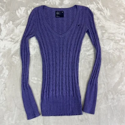 Y2K американский орел свитер женщин маленький тонкий фиолетовый кабель трикотажа школьница опрятный - Изображение 1 из 4