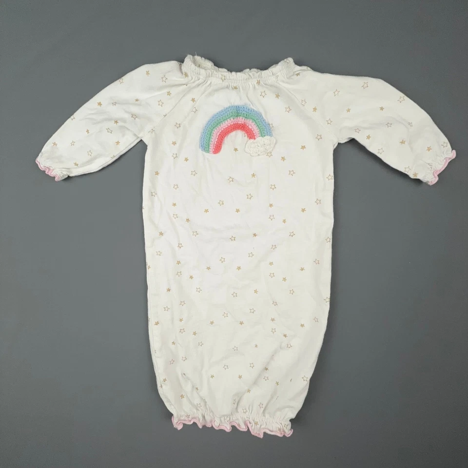 Mud Pie Baby Gown Girl 0-3M White Embroidery Rainbow Applique Star Print Cotton - Image 1 of 4