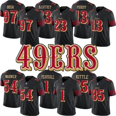 男子 49ers 黑色 2025 Rivalries Collection 游戏玩家缝制球衣 — 第 1/4 张图片