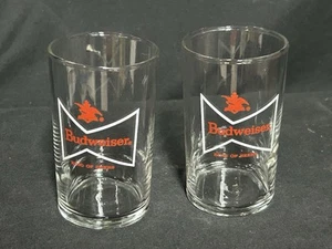 (2) Vintage BUDWEISER Small Glasses KING OF BEERS WHITE BOW TIE 4 1/4 Inch - Picture 1 of 2