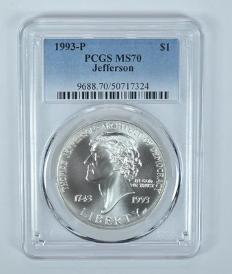 1993-P Jefferson Commemorative Silver Dollar MS70 PCGS Blue Label *7913 - Image 1 of 4