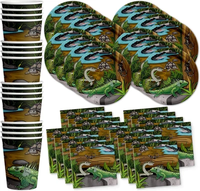 Reptil Lagarto Serpiente Cumpleaños Fiesta Suministros Set Platos Servilletas Tazas Vajilla Foto 1 de 4