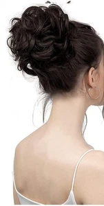 Alla Moda IN Disordine Fronzolo Chignon Coda Capelli Estensioni Scuro Marrone Da - Foto 1 di 5