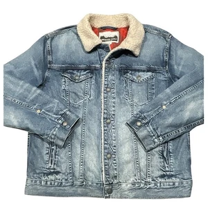Vintage AMERICAN EAGLE HERREN Gr. L SHERPA GEFÜTTERT TRUCKER DENIM JEANSJACKE MANTEL - Bild 1 von 6