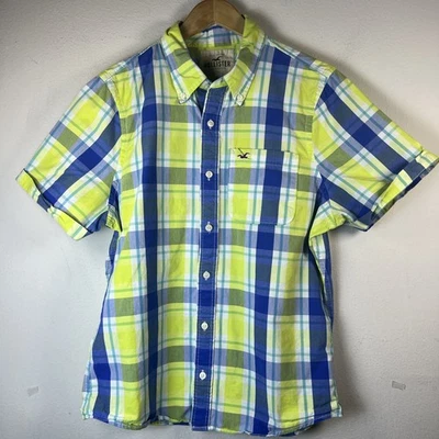 Camisa informal Hollister para jóvenes niños talla XL azul a cuadros bolsillo en el pecho manga corta Foto 1 de 4