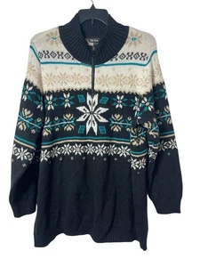 Maglione Ulla Popken donna 20/22 Nordic Fair Isle Qtr zip fuzzy fiocco di neve tunica - Foto 1 di 8