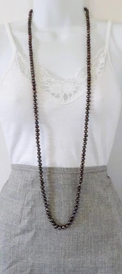Collar de perlas de agua dulce genuinas cultivadas oscuras de 45" de largo cierre largo menos NK6228 Foto 1 de 4