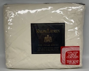 Vtg Ralph Lauren The Polo Sheet Bone Queen Fitted Sheet Cotton 250 Count NOS - Picture 1 of 10