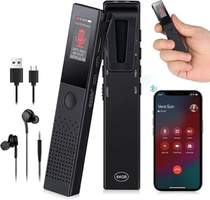 64GB Digital Voice Recorder - Bluetooth Playback, 3072KBPS Voice Activation - Picture 1 of 9