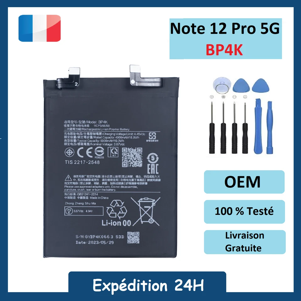 Batterie Premium Xiaomi Redmi Note 12 Pro 5G BP4K + Outils