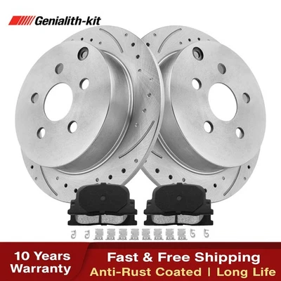 Rear Drilled Rotors + Ceramic Brake Pads for 2005-2007 2008 2009 2010 Scion TC - Image 1 of 4