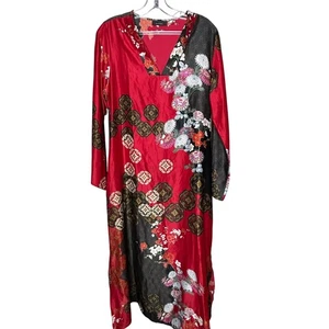 Natori Satin Caftan-SMALL-Forbidden City Medallion Asian long sleeve Women - Picture 1 of 6