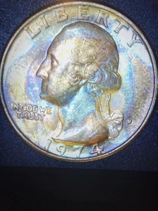 1974-D Washington Quarter Beautiful Rainbow Toned Coin - Picture 1 of 2