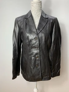 Vintage Gerry Weber Black Leather Jacket Size 12 - Picture 1 of 6