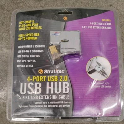 Stratitec 4 Port USB 2.0 Multi HUB & 6 FT USB Extension Cable  - Image 1 of 2