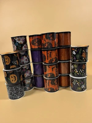Halloween Ribbon Lot 22 Spools Of 2.5” X 3 Yds Purple, Orange, Skull, Candy - Image 1 of 3
