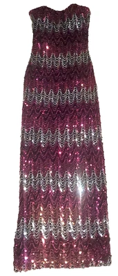 VTG 80s MIKE BENET Magenta/Fuschia/Silver SEQUINED Column Dress GOWN Sz 4/6 - Image 1 of 4