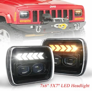 2x 5X7'' 7x6'' LED Headlight Hi-Lo Beam Arrow Turn Lights For Jeep Cherokee XJ - Picture 1 of 8