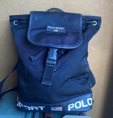 Винтажный маленький рюкзак 90-х Polo Sport Ralph Lauren черный нейлон 12L X 4W X 14H - Изображение 1 из 4