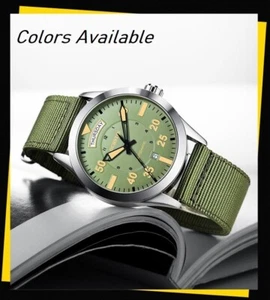 Men’s Military Automatic Watch 1970s Style Luminous Dial Nylon Water Resistant - Picture 1 of 26