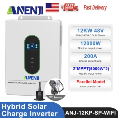 ANENJI 12KW 48V Solar Inverter Hybrid AC Split Phase 120V/240V MPPT 200A Parallel Model