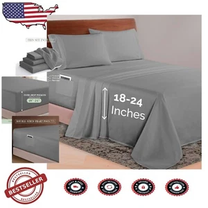Elegant California King Microfiber Sheet Set - 1500 TC with Deep Pockets in Gray - Picture 1 of 9
