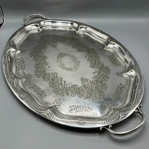 EXTRA LARGE Antique Silver Plated Butler Serving Tray c1900 JH Potter Sheffield - Picture 1 of 20