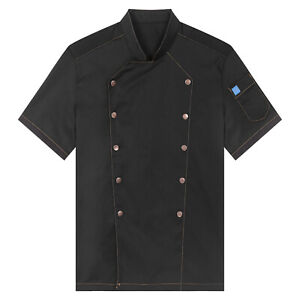 Unisex Short Sleeve Chef Coats Jacket Men Women Kitchen Workwear Waiter Uniform