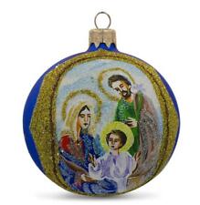 Nativity Scene Sparkling Glass Ball Christmas Ornament 3.25 Inches